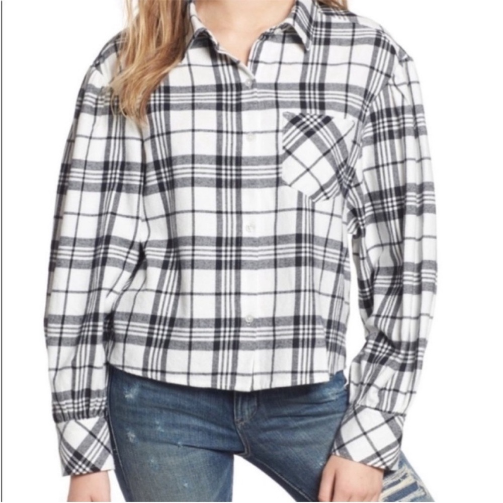 BP puff sleeve flannel plaid top NWT
